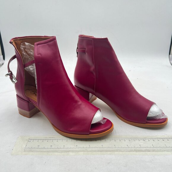FSJ Dark Magenta Peep Open Toe Cut Out Buckle Ankle Boot Block Low Heel Sandals - Picture 4 of 8